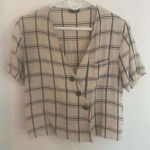 Topshop Asymmetric Button-up short sleeve blouse